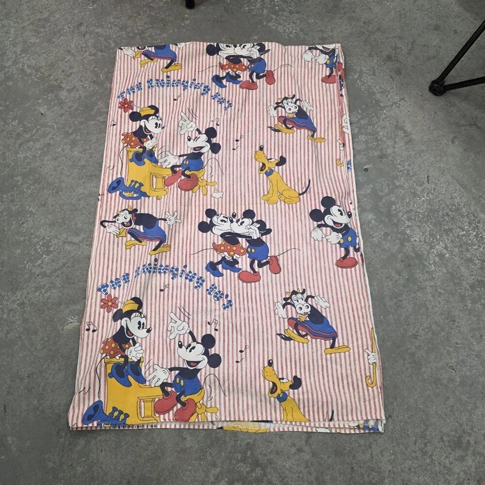 DISNEY mickey Minnie vintage The Swinging 30's Striped Flat Sheet 52 X 80in Appr